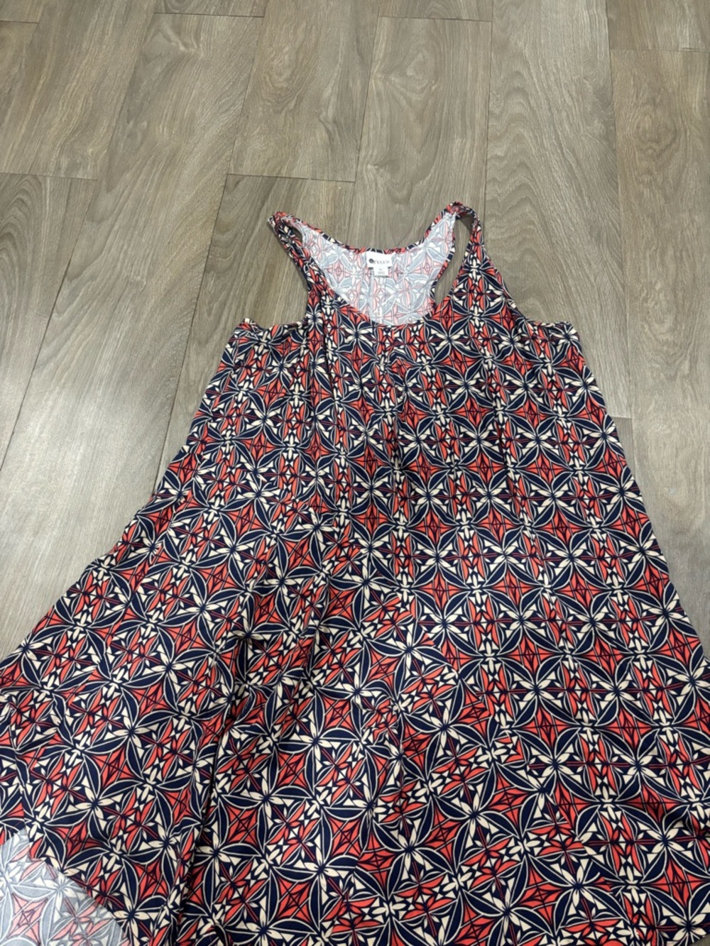 STYLUS Navy, Red & Cream Sleeveless Geometric Dress